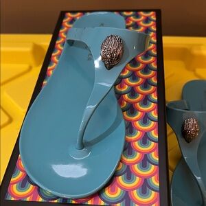 Kurt Geiger Maddison T Bar Drench Sandal in Mid Blue Sz 8 NEW